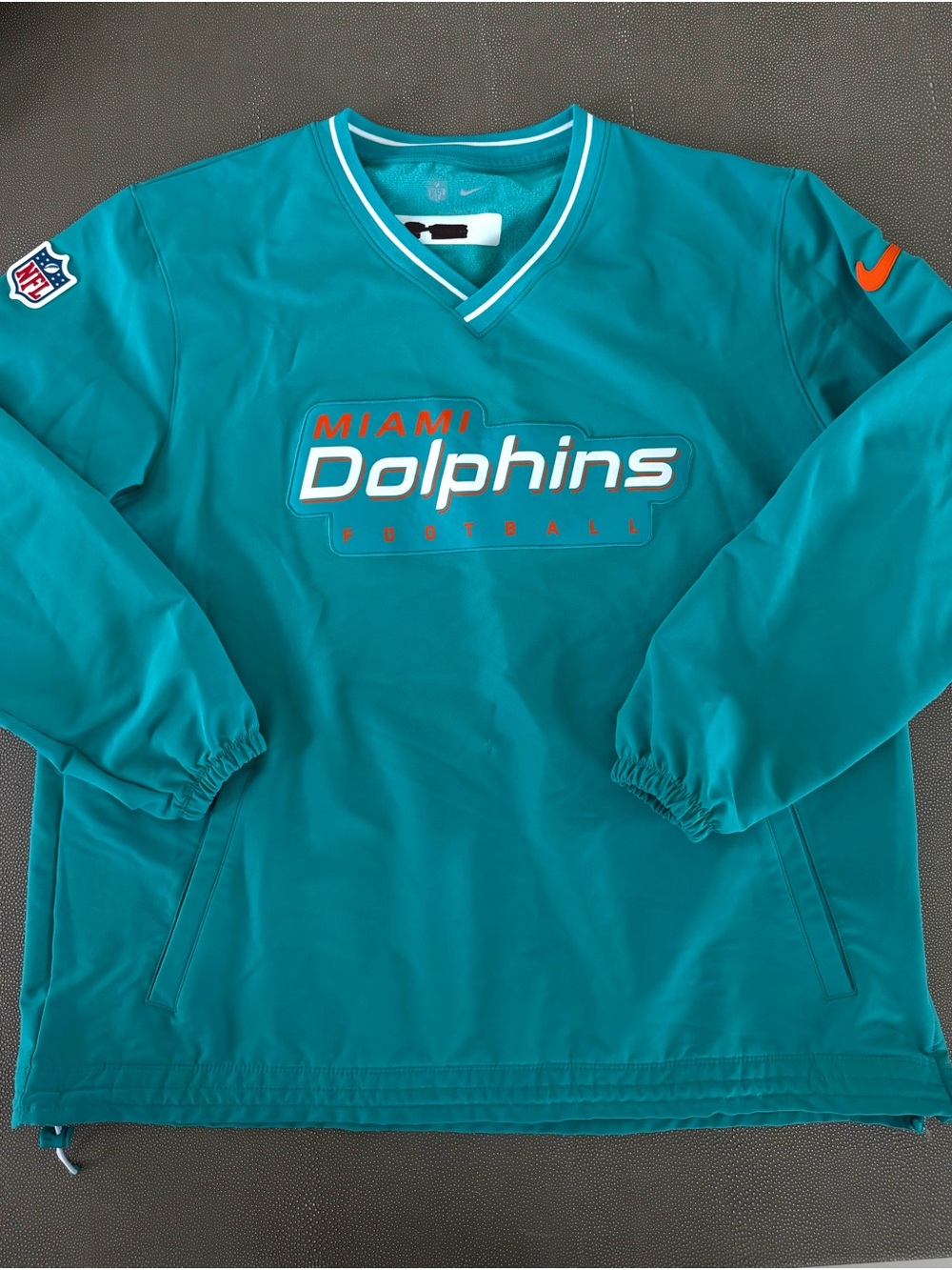 Mens XL Miami Dolphins Nike V-neck pullover windshirt featuring vintage logo